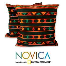 Set of 2 Cotton 'Summer Jazz' Cushion Covers (India) Novica Throw Pillows & Covers