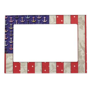 American flag, floral anchors, polka dots & damask magnetic picture frames