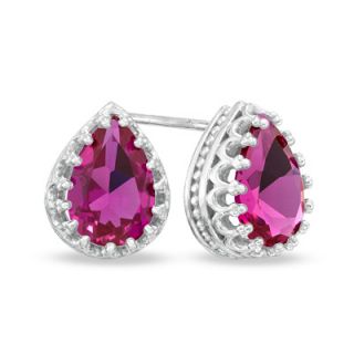 Pear Shaped Lab Created Ruby Crown Earrings in Sterling Silver   Zales