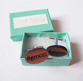 engraved hashtag groom cufflinks by sarah hurley designs