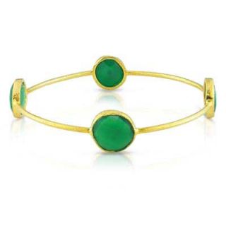 Valenza Green Chalcedony Bangle Bracelet in Sterling Silver with 22K