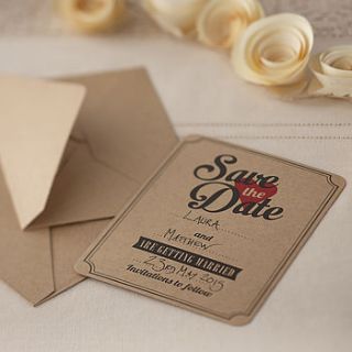 brown kraft 'save the date' wedding invites by ginger ray