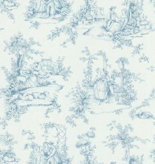Brewster 499 45723 Light Blue Botanical Toile Wallpaper, Whites and Off Whites    