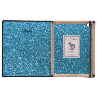 Personalized name unicorn blue glitter iPad folio case