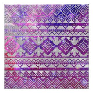 Aztec Tribal Diamond Pattern Pink Nebula Galaxy Print