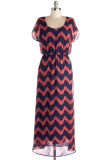 Miracle Maxi Dress in Coral and Navy  Mod Retro Vintage Dresses