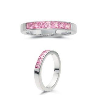 0.90 Cts Pink Sapphire Stackable Wedding Band in 14K White Gold 9.5 Jewelry