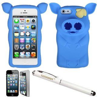 Bably Blue Pig Nose Silicone Skin Cover with Earphone Holder for Apple iPhone 5 Newest Model (16GB 32GB 64GB) + Mirror Scratch Guard Screen Protector + VG Executive Laser Pointer Stylus Pen Cell Phones & Accessories