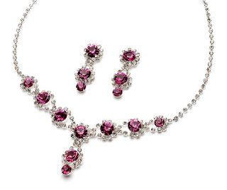 USABride Sparkling Fuschia Crystal with Surrounding Rhinestones, Necklace & Earrings 503 F Wedding Jewelry Sets Jewelry