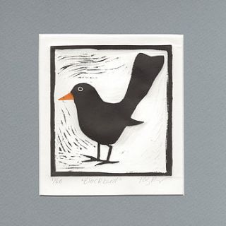 'blackbird' linocut print by tozzy bridger