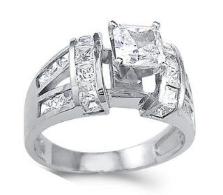 CZ Princess Engagement Ring 14k White Gold Cubic Zirconia (2.00 CTW) Jewelry