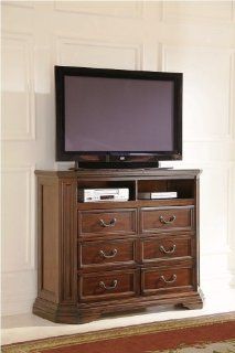 Media Chest Traditional Style with Six Drawers in Deep Brown Finish   Cabinets