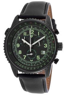 Swiss Legend 30721 BB 01 GLM  Watches,Skyline Chrono Black Genuine Leather Strap & Dial Green Accents, Casual Swiss Legend Quartz Watches