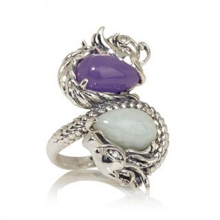 Jade of Yesteryear Jade and CZ Sterling Silver "Dragon and Phoenix" Jade Ring