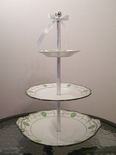 vintage three tier green cake stand by teacup candles