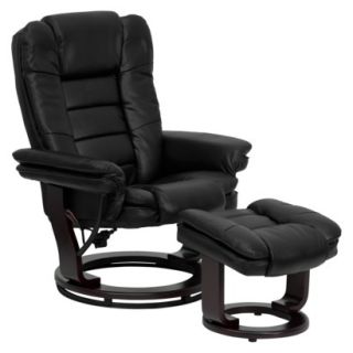 Belnick Leather Recliner and Ottoman   Black
