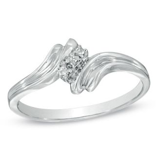 Diamond Accent Three Stone Bypass Ring in 10K White Gold   Zales