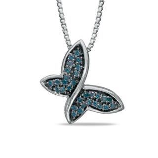 CT. T.W. Enhanced Blue Diamond Butterfly Pendant in Sterling