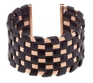 Bronzo Italia Bold Polished Basket Weave Leather Cuff —