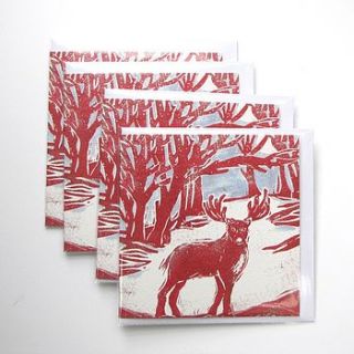 reindeer in the woods christmas card pack by linen prints