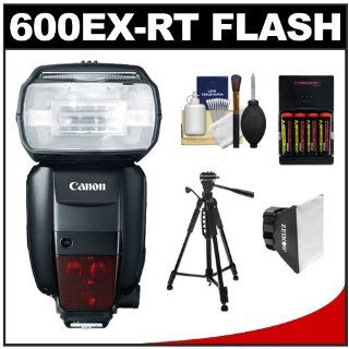 Canon Speedlite 600EX RT Flash with Tripod + Soft Box + Batteries & Charger + Kit for EOS EOS 6D, 70D, 5D Mark II III, Rebel T3, T3i, T4i, T5, T5i, SL1 Cameras  On Camera Shoe Mount Flashes  Camera & Photo