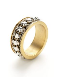 Hammered Gold & Black Bead Cuff Bracelet by Ranjana Khan