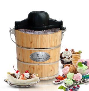 MaxiMatic EIM 502 Elite Gourmet 4 Quart Old Fashioned Pine Bucket Electric/Manual Ice Cream Maker Kitchen & Dining