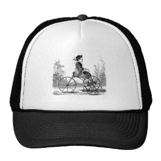 Vintage Three Wheel Bicycle and Woman Trucker Hats