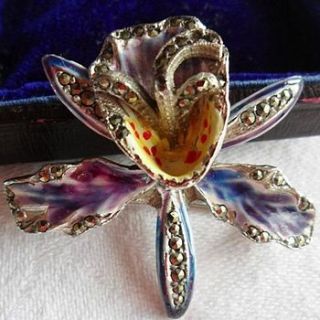 vintage enamel & marcasite orchid brooch by ava mae designs