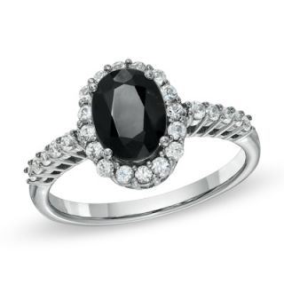 Oval Black and White Sapphire Frame Ring in Sterling Silver   Zales