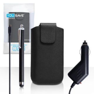 Yousave Accessories Nokia Asha 503 Case Black Lichee Leather Pouch Cover With Stylus Pen And Car Charger Cell Phones & Accessories