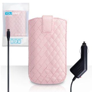 Yousave Accessories Nokia Asha 503 Case Baby Pink Diamond PU Leather Auto Return Pouch Cover With Car Charger Cell Phones & Accessories