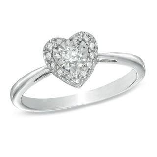 10 CT. Diamond Solitaire Heart Miracle Promise Ring in Sterling
