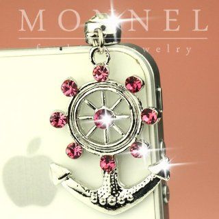 ip504 Cute Pink Crystal Anchor Anti Dust Plug Cover Charm For iPhone 4 4S Cell Phones & Accessories