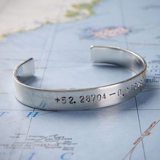 personalised silver location bangle by sally clay