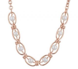 Honora Cultured Pearl 10.0mm Ringed 20 Oval Link Bronze Necklace —