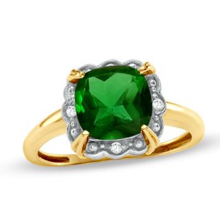 0mm Cushion Cut Lab Created Emerald and Diamond Accent Framed Ring