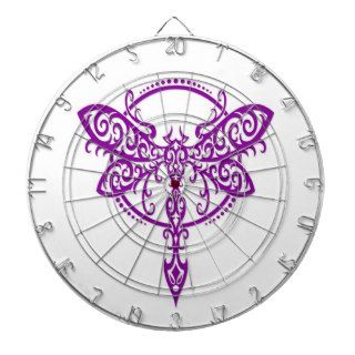 Swirling Purple Dragonfly on White Dart Board