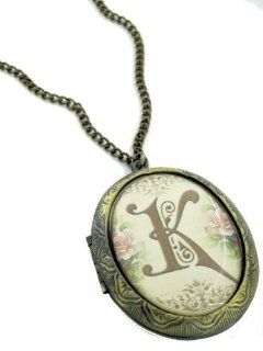 Fallen Saint Floral Initial K Cameo Locket Necklace Locket Necklace Silver Jewelry