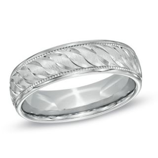 Mens 6.0mm Diamond Cut Comfort Fit Wedding Band in Sterling Silver