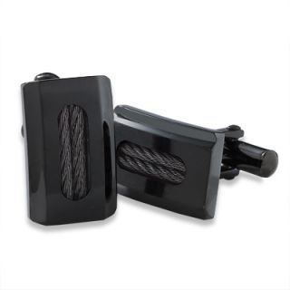 Mens Black IP Stainless Steel Cuff Links with Black Cable Inlay