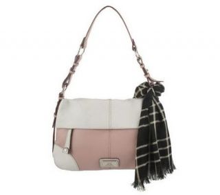 Isaac Mizrahi Live Pebble Leather Shopper With Scarf —