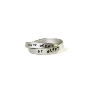 personalised 'don't worry be happy' text ring by bug