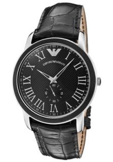 Emporio Armani AR0464  Watches,Mens Black Textured Dial Black Embossed Leather, Casual Emporio Armani Quartz Watches