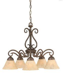 Toltec Lighting 47 BRZ 508 Olde Iron Five Light Down light Chandelier Bronze Finish with Italian Marble Glass, 7 Inch    