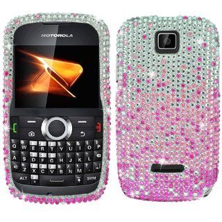 Hard Plastic Snap on Cover Fits Motorola WX430 Theory Waterfall Pink Full Diamond Boost Mobile Cell Phones & Accessories