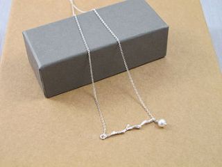 silver twig necklace with pearl pendant by attic