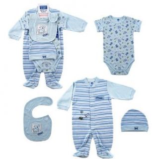 Hudson Baby 4 Piece Little Doggie Layette Set   Blue, 6 9 Months Infant And Toddler Layette Sets Clothing
