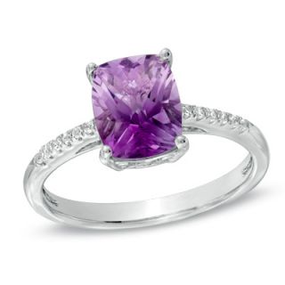 Rectangular Amethyst and Lab Created White Sapphire Ring in Sterling