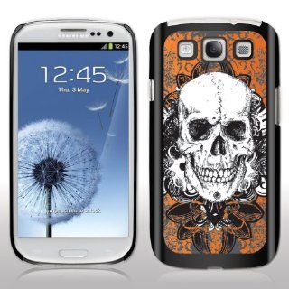 Samsung Galaxy S3 Case   Orange Grunge Skull   Black Protective Hard Case Cell Phones & Accessories